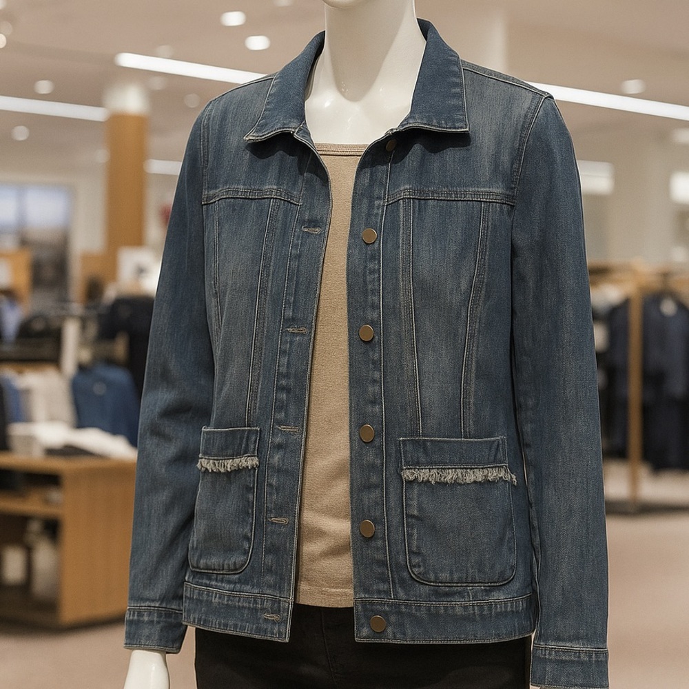 Women’s Denim Utility Jacket Medium Wash Button Casual‎ Jean Coat by J Jill xs